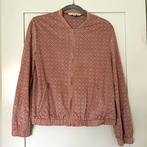 Pink Suede Bomber Jacket
